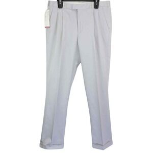 Perry Ellis Cottons Chino Pants Gray Tailored Fit No Iron Twill Pleats 40x30 New